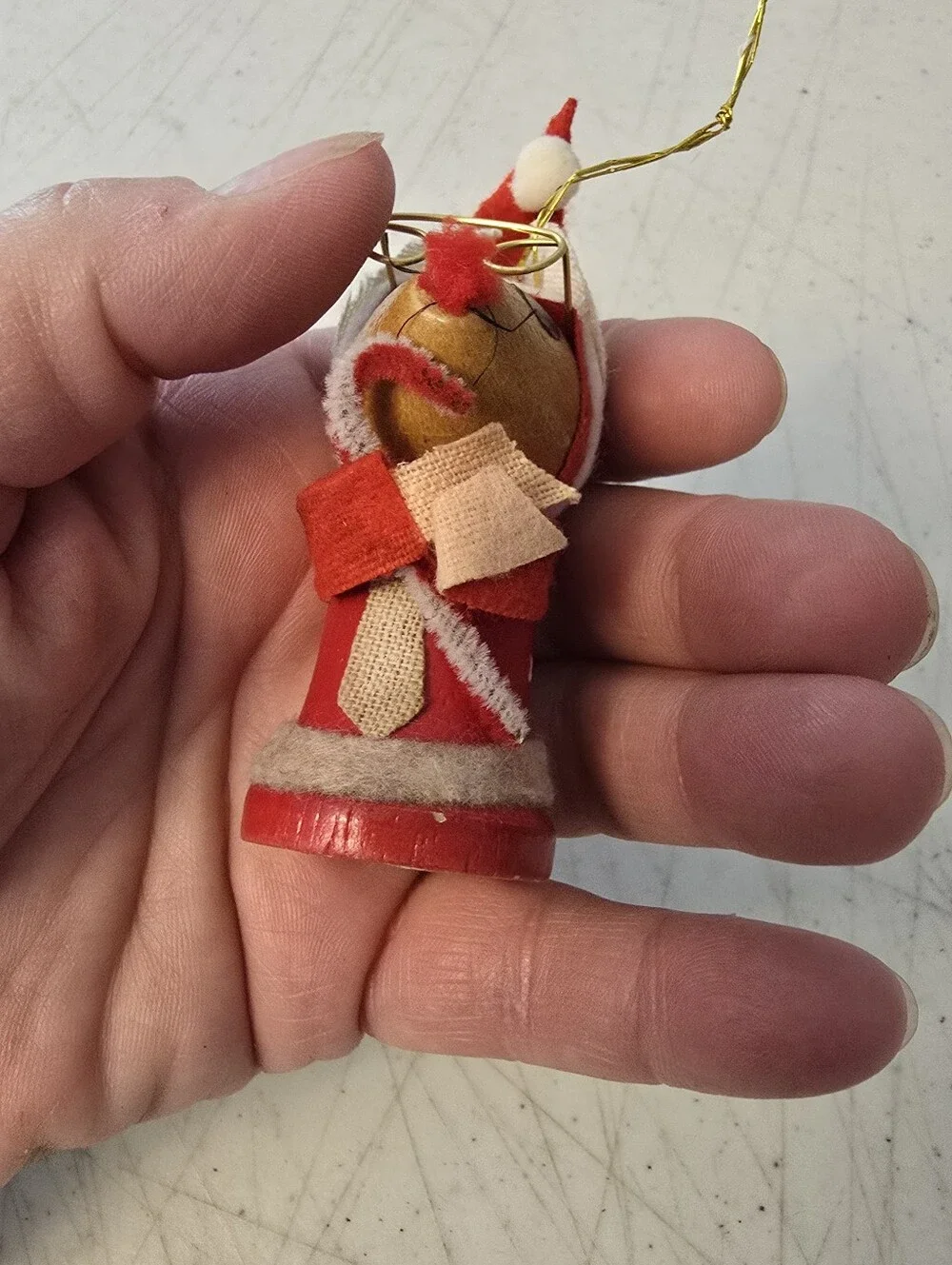 Vintage Wooden Felt Mrs. Clause Mouse Christmas Ornament STAINS SEE PHOTOS